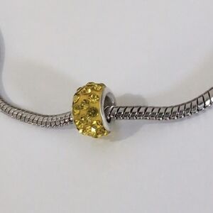 Silver Yellow with Yellow Rhinestones Charm for Pandora Style Bracelet